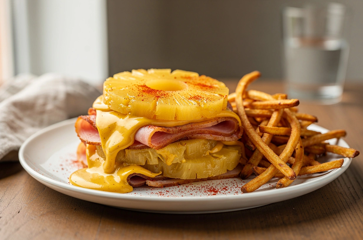 Jamón, Piña y Queso con Salsa de Mostaza